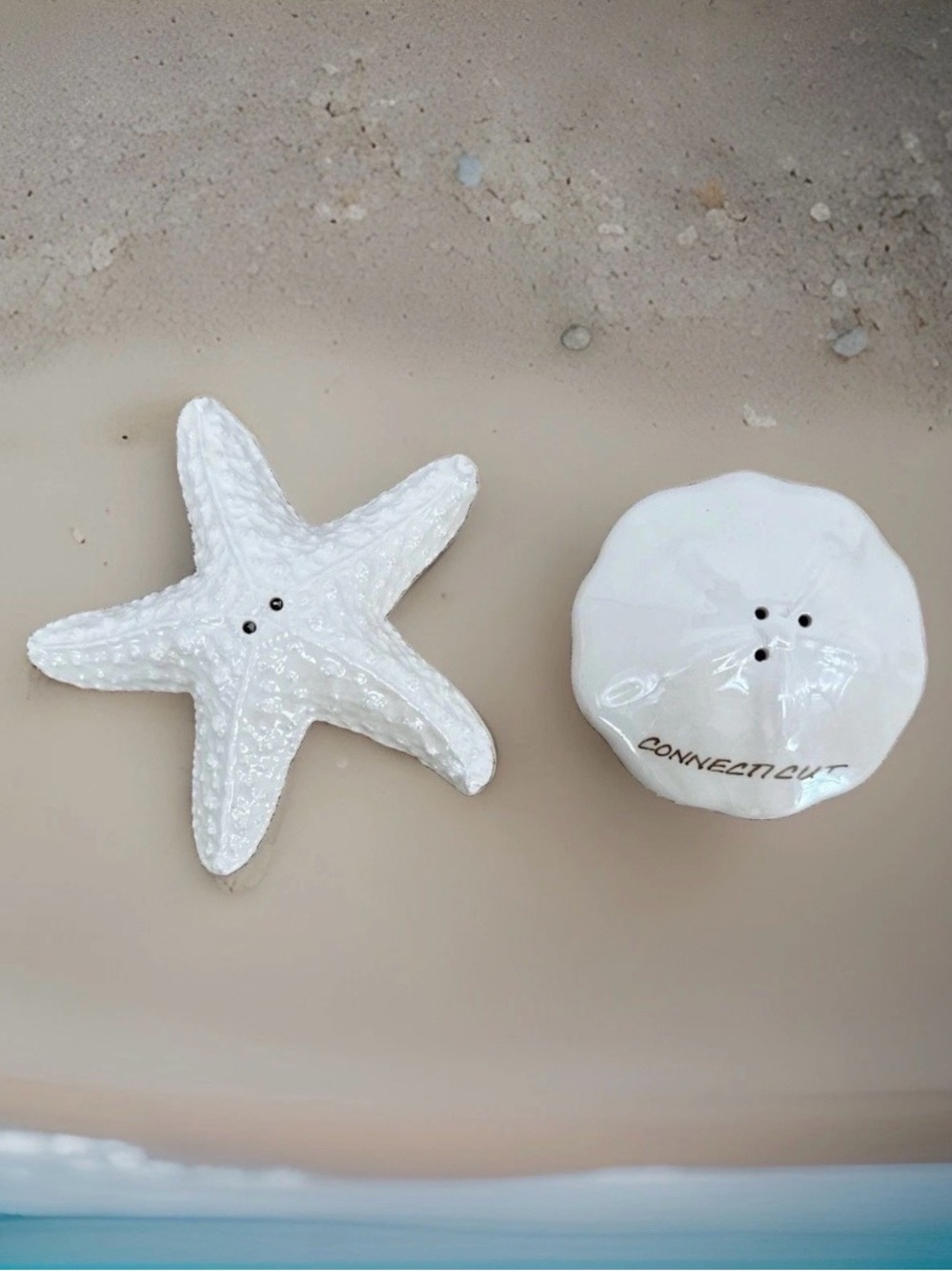 Salt & Pepper Shakers Cape Shore Starfish Sand Dollar Set Ceramic Connecticut CT